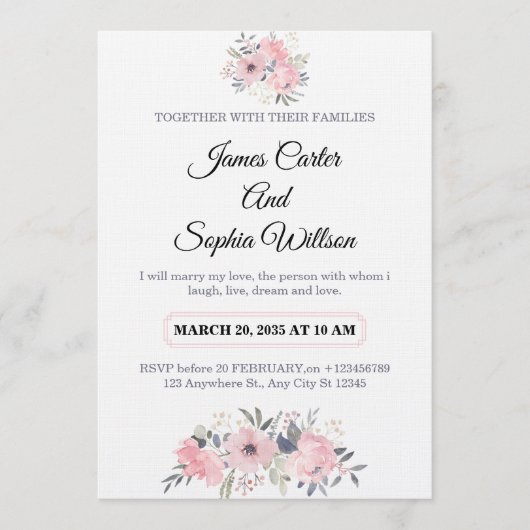 Classy Floral Wedding Invitation elegant card 招待状 (正面)