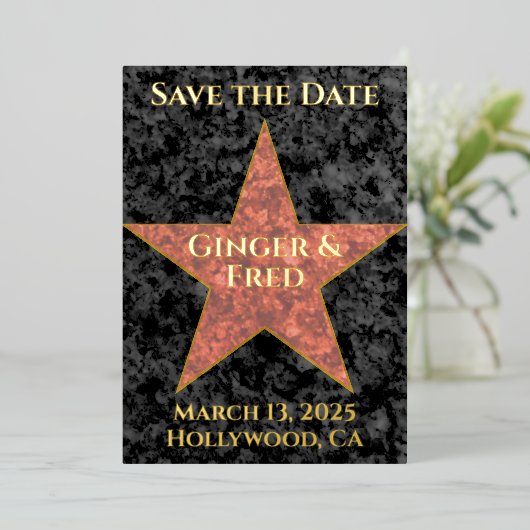 Classy Foil Hollywood Star Save the Date 箔招待状 (立ち正面)