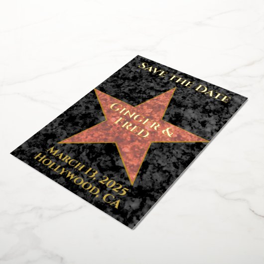 Classy Foil Hollywood Star Save the Date 箔招待状 (回転した状態)