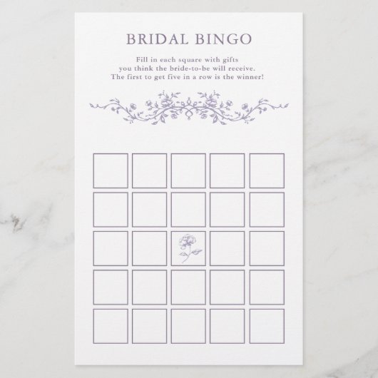 Classy French Lavender Floral Bridal Bingo Game  (正面)