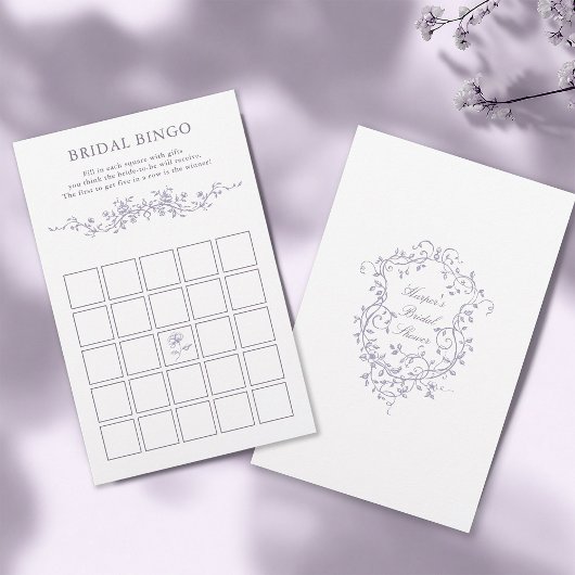 Classy French Lavender Floral Bridal Bingo Game 