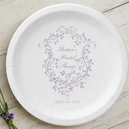 Classy French Lavender Floral Crest Bridal Shower ペーパープレート