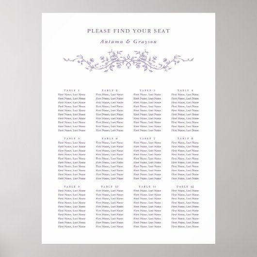 Classy French Lavender Wedding Seating Chart ポスター (正面)