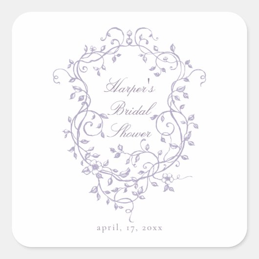 Classy French Victorian Lavender Bridal Shower スクエアシール (正面)