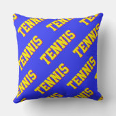Classy Fun Retro Bright Yellow TENNIS Text On Blue クッション (裏面)