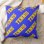 Classy Fun Retro Bright Yellow TENNIS Text On Blue クッション (ブランケット)