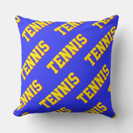 Classy Fun Retro Bright Yellow TENNIS Text On Blue クッション