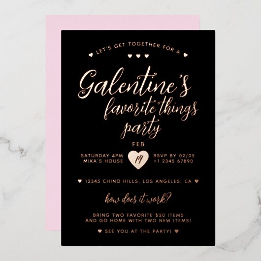 Classy Galentine's Favorite Things Party 箔招待状 (正面/裏面)
