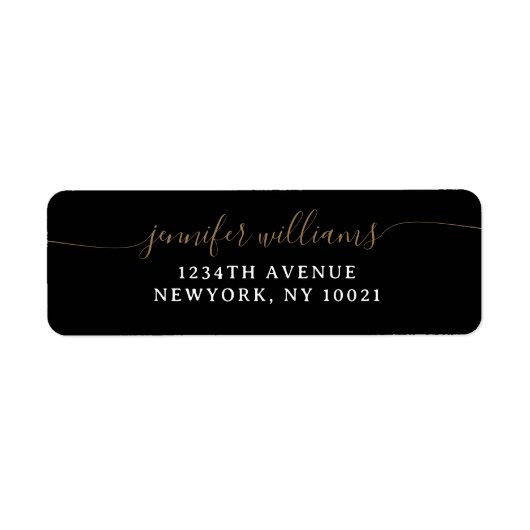 Classy Girly Elegant Minimalist Black Gold Script ラベル (正面)