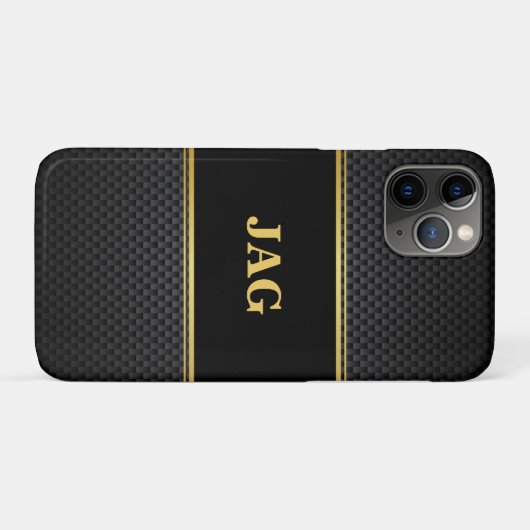 Classy Gold Black Textured Monogram Case-Mate iPhoneケース (裏面(横))