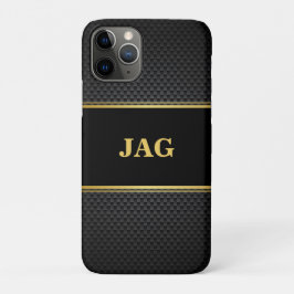 Classy Gold Black Textured Monogram iPhone 11 Proケース