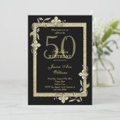 Classy Gold Gem & Glitter 50th Golden Birthday  招待状 (スタンド正面)