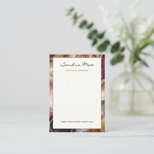 Classy Gold Glitter Marble Jewelry Display Card 名刺 (スタンド正面)