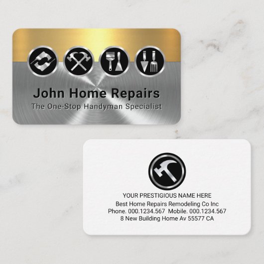 Classy Gold Silver Layers With Gold Tools 名刺 (正面/裏面)