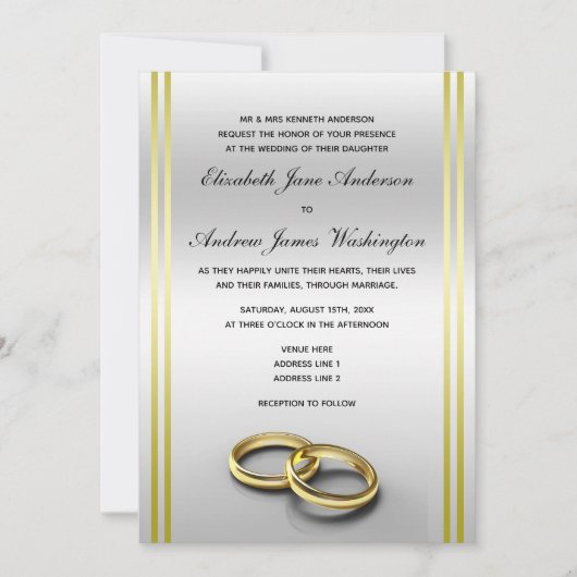 Classy Gold & Silver, Wedding Rings Wedding 招待状 (正面)