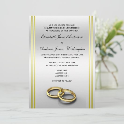 Classy Gold & Silver, Wedding Rings Wedding 招待状 (スタンド正面)