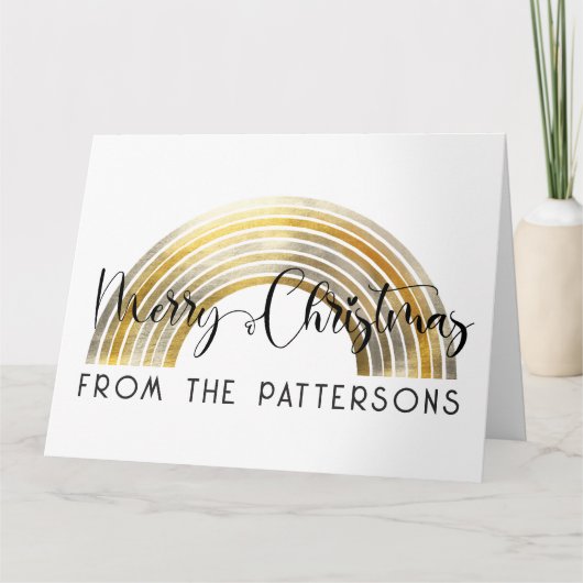  Classy Golden Rainbow Family Name Merry Christmas カード (正面)