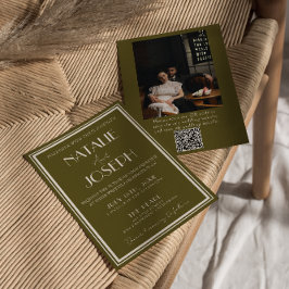 Classy Grassland Fancy Retro QR Code Photo Wedding 招待状