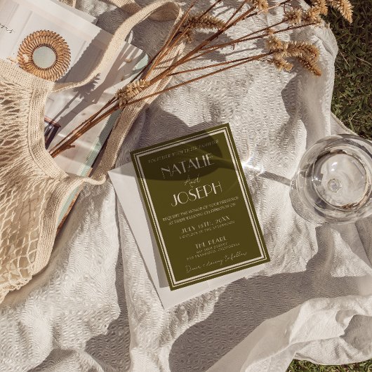 Classy Grassland Fancy Retro QR Code Photo Wedding 招待状