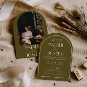 Classy Grassland Old Money Arched Photo Wedding 招待状