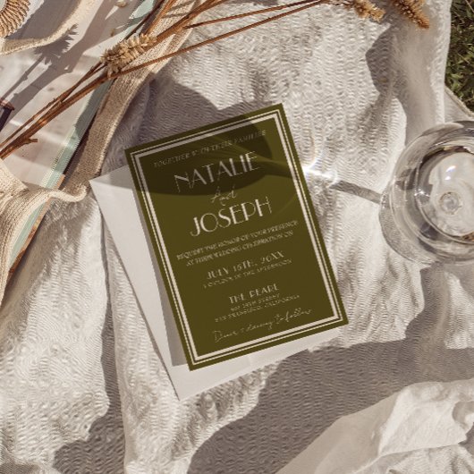 Classy Grassland Old Money Retro Photo Wedding 招待状