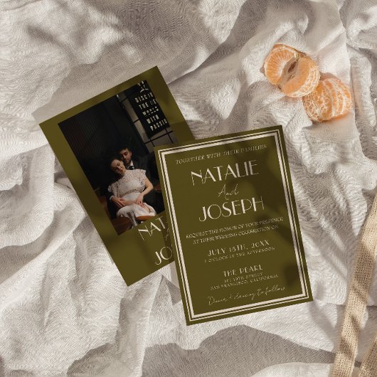 Classy Grassland Old Money Retro Photo Wedding 招待状