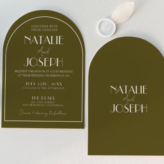 Classy Grasslands Old Money Retro Arched Wedding 招待状