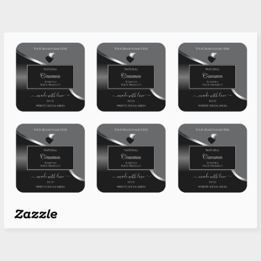 Classy Gray Black Wavy Silver Hearts Product Label スクエアシール (シート)
