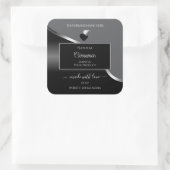 Classy Gray Black Wavy Silver Hearts Product Label スクエアシール (バッグ)