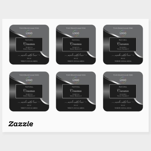 Classy Gray Black Wavy Silver Logo Product Labels スクエアシール (シート)