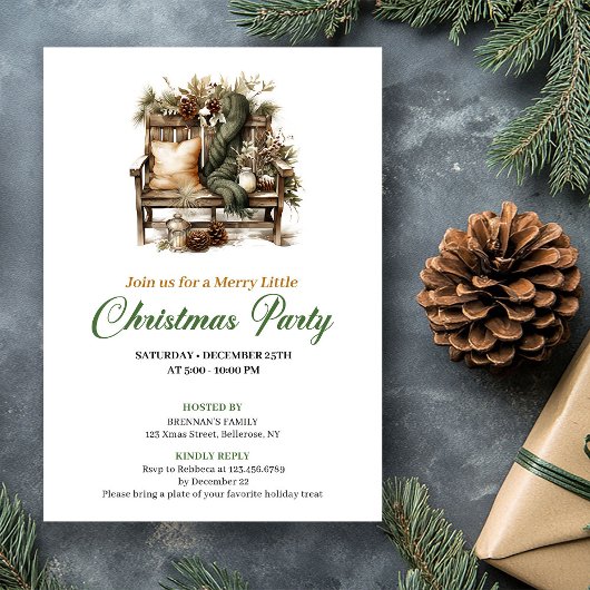 Classy Green And Gold Christmas Nook Party Invite 招待状