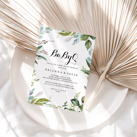 Classy Greenery BabyQベビーシャワーバーベキュー 招待状