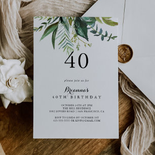 Classy Greenery Tropical 40th Birthdayパーティー 招待状