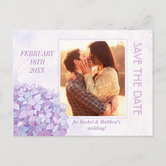 Classy Hydrangeaの結婚写真日付を保存 案内ポストカード (正面)