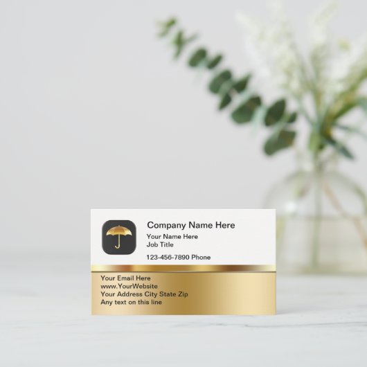 Classy Insurance Umbrella Theme Business Cards 名刺 (スタンド正面)