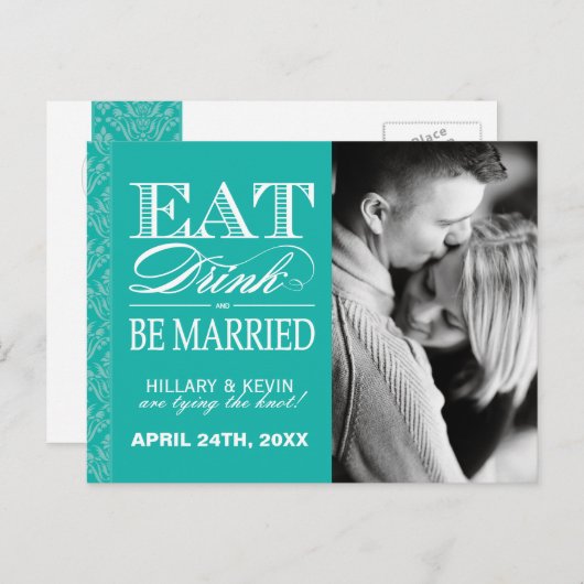 Classy Jade Damask日付の保存 案内ポストカード (正面/裏面)