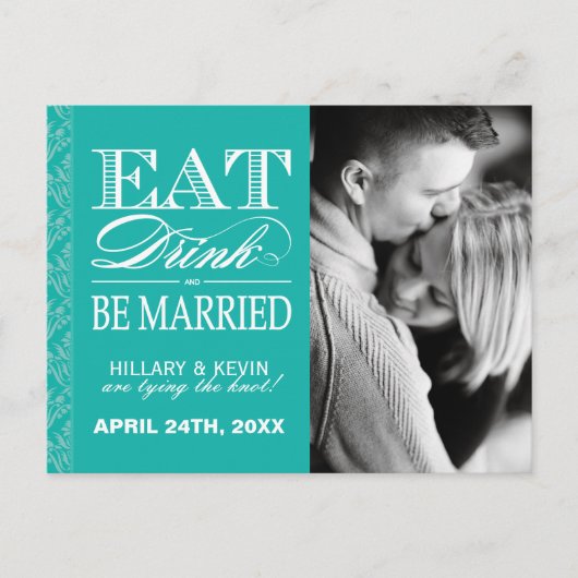 Classy Jade Damask日付の保存 案内ポストカード (正面)