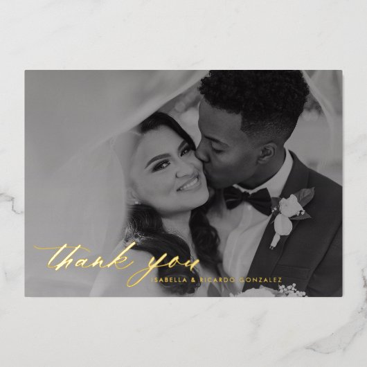 Classy Krightnessの結婚写真ありがとうござ実在う 箔招待状 (正面)