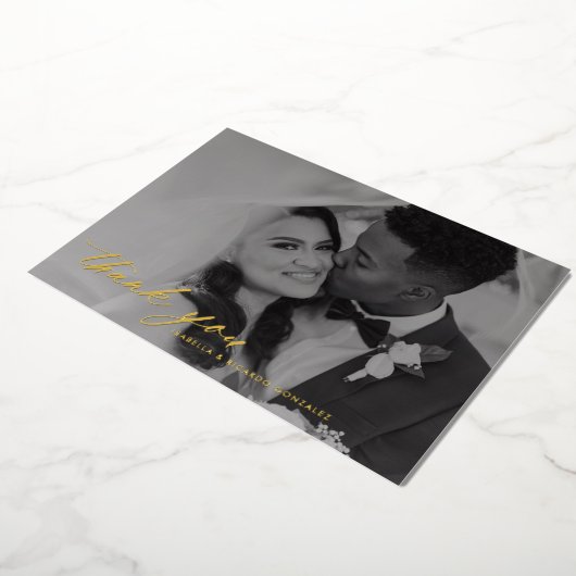 Classy Krightnessの結婚写真ありがとうござ実在う 箔招待状 (回転した状態)