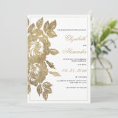 Classy luxurious white gold rose floral wedding  招待状 (スタンド正面)