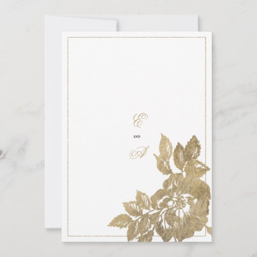 Classy luxurious white gold rose floral wedding  招待状 (裏面)