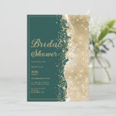 Classy luxury green gold glitter Bridal Shower 招待状 (スタンド正面)
