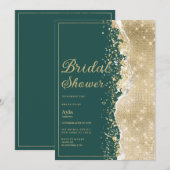 Classy luxury green gold glitter Bridal Shower 招待状 (正面/裏面)