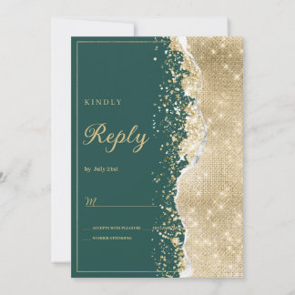 Classy luxury green gold glitter RSVP 招待状