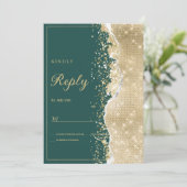 Classy luxury green gold glitter RSVP 招待状 (スタンド正面)