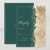 Classy luxury green gold glitter RSVP 招待状 (正面/裏面)
