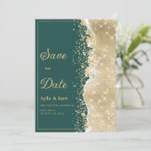 Classy luxury green gold glitter Save the Date  招待状 (スタンド正面)