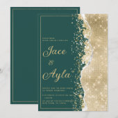Classy luxury green gold glitter Wedding 招待状 (正面/裏面)