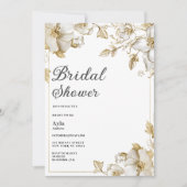 Classy luxury white and gold floral Bridal Shower 招待状 (正面)