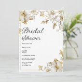 Classy luxury white and gold floral Bridal Shower 招待状 (スタンド正面)